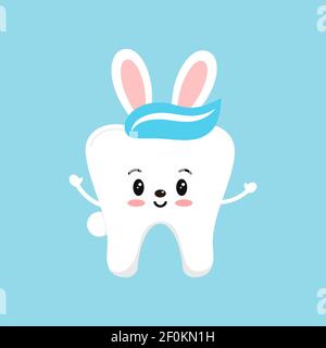 Easter tooth with bunny ears boy dental icon isolated on background. Stock Vector