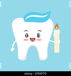 Easter cute tooth with candle dental icon isolated on background. Stock Vector