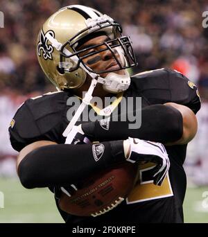 New Orleans Saints safety Darren Sharper (42) celebrates in the second half  of an NFL football game in New Orleans, Sunday, Nov. 8, 2009.The Sainst  defeated the Panthers 30-20. [ (AP Photo/Bill