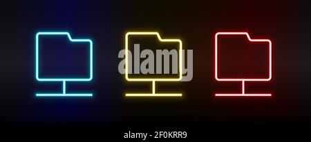 folder, network neon icon set. Set of red, blue, yellow neon vector icon Stock Vector