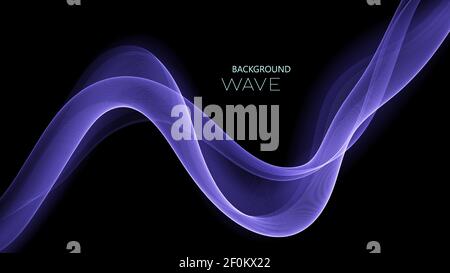 Blue wavy stream of transparent waves on a black background.Abstract background Stock Vector