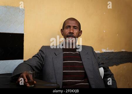 Telouet, Morocco - April 14, 2016: Portrait of a man in a bar at thei village of Telouet, in the Atlas Region of Morocco. Stock Photo