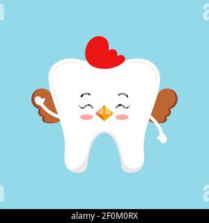 Easter cute tooth in hen costume dental icon isolated on background. Stock Vector