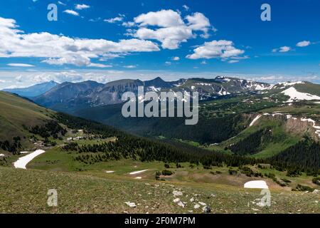 Scenic view of the Rocky Mountains from the Trail Ridge Road, in the Rocky Mountains National Park, Colorado, USA Stock Photo