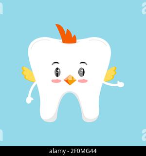 Easter cute tooth in chicken costume dental icon isolated on background. Stock Vector