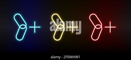 link, new, url neon icon set. Set of red, blue, yellow neon vector icon Stock Vector