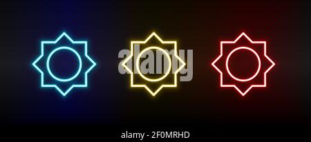 brightness, sun neon icon set. Set of red, blue, yellow neon vector icon Stock Vector