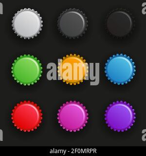 bottles caps template on dark background Stock Vector