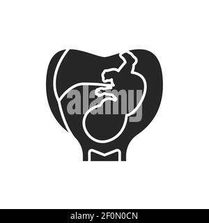 Pregnancy stage embryo in uterus with umbilical cord black glyph icon. Growth fetus development. Pictogram for web page, mobile app. UI UX GUI design Stock Vector