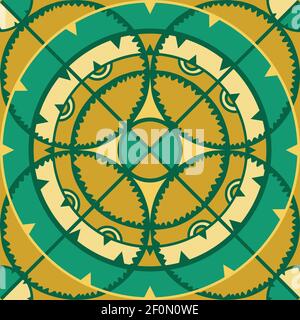 Seamless vector pattern with circles. Green yellow wallpaper abstract mosaic design. Stock Vector