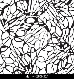 Seamless vector mosaic pattern with black and white pieces. Textured grid wallpaper design. Artistic fashion textile. Stock Vector