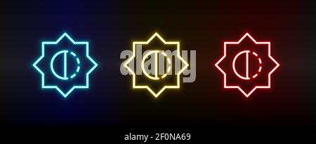brightness, sun neon icon set. Set of red, blue, yellow neon vector icon Stock Vector