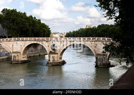 View of Tiber river from the bridge in Rome, Italy. Stock Photo