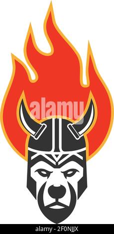 bear viking on fire icon logo vector concept design Stock Vector
