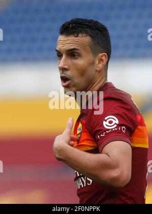 Rome, Italy. 07th Mar, 2021. Roma's Pedro reacts during the Italian Serie A Football match between Roma and Genoa at the Olympic stadium. Credit: Riccardo De Luca - Update Images/Alamy Live News Stock Photo