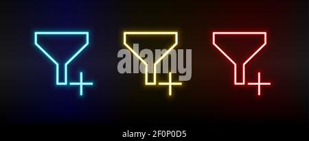 filter, new neon icon set. Set of red, blue, yellow neon vector icon Stock Vector