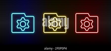 folder, option neon icon set. Set of red, blue, yellow neon vector icon Stock Vector