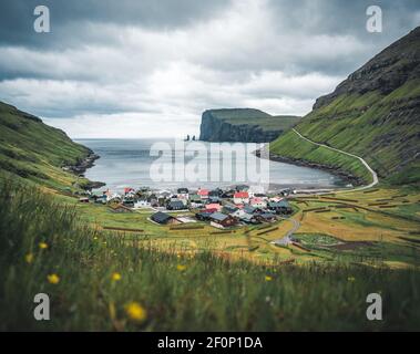 Tjornuvik beautiful town in the Faroe Islands, sit on the north coast of Streymoy, Beautiful Scandinavian Village, Located On The Faroe Islands Stock Photo