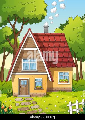 Naive illustration, children's drawing, house with garden and flowers,  Germany Stock Photo - Alamy
