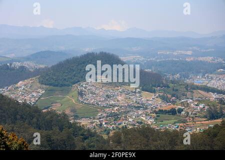 Beautiful view of Ooty Valley from Doddabetta Peak in Tamil Nadu, India Stock Photo