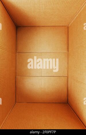 Open cardboard box isolated on white background. Top view. Stock Photo