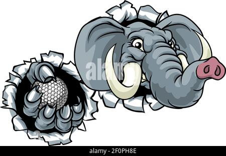 Elephant Golf Ball Sports Animal Mascot Stock Vector