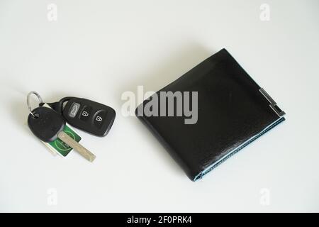 wallet car keys on a white background Stock Photo