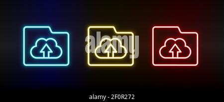 cloud, folder, storage neon icon set. Set of red, blue, yellow neon vector icon Stock Vector