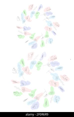international women day 8 march concert. delicate pastel colors spots outline flowers in a circle. hand drawn vector illustration for greeting card Stock Vector