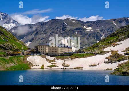 Lago del Gran San Bernardo, Hospice on the Grand Saint Bernard Pass, Col du Grand Saint-Bernard, Aosta Valley, Italy Stock Photo