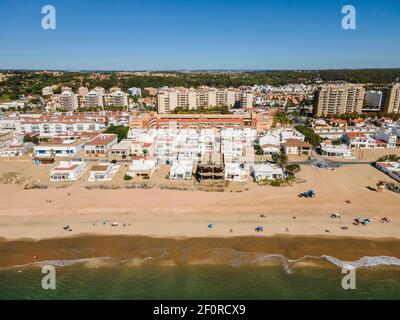 Aerial view of Islantilla, a seaside town full of resorts, Lepe, Huelva, Spain Stock Photo