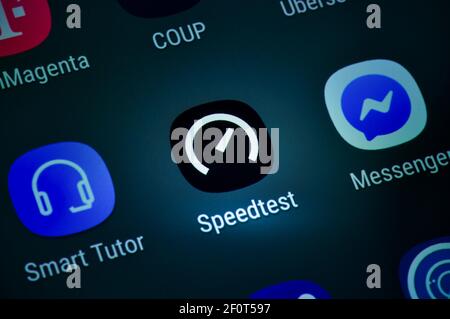 Smartphone, Display, App, Speedtest Stock Photo