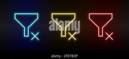 delete, filter neon icon set. Set of red, blue, yellow neon vector icon Stock Vector