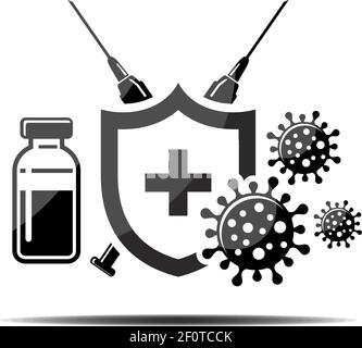Hygiene shield, vaccine bacterial prevention, immune from flu germ icon. Vector coronavirus concept Stock Vector