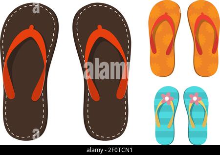 Vector Set Of Colorful Flip Flops Illustration Isolated On White ...