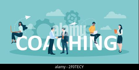 Coaching concept. Vector of a businessman team leader advising to diverse people Stock Vector