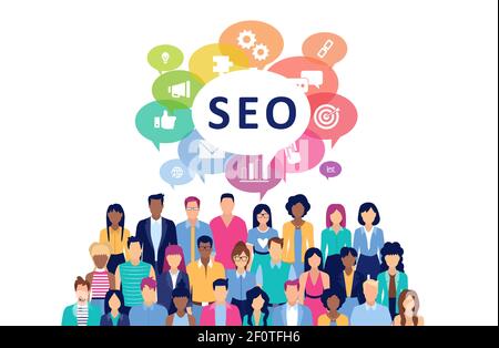 Large crowd of people and SEO concept Stock Vector