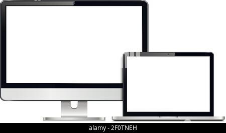 Computer with laptop blank empty screen Stock Vector