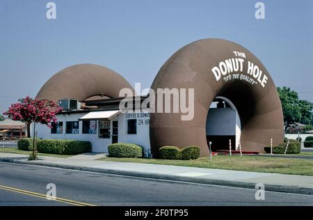 The Donut Hole angle view Amar Road La Puente California ca. 1991 Stock Photo