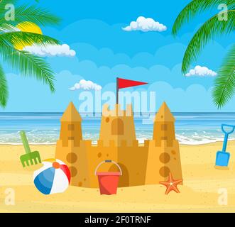 Sandcastle and beach ball illustration Stock Vector Image & Art - Alamy