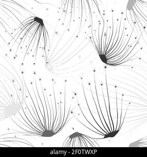 Botanical background. Vintage abstract pattern with dandelion on soft light background for wallpaper design. Floral seamless pattern. Decorative print Stock Vector