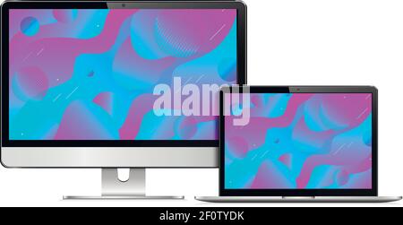 Computer and laptop with colorful screen Stock Vector