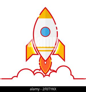 Cartoon rocket spaceship taking off, isolated. Retro spaceship simple icon.Vector illustration Stock Vector