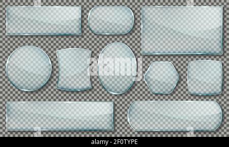 Glass plates set. Glass banners on transparent background. Stock Vector