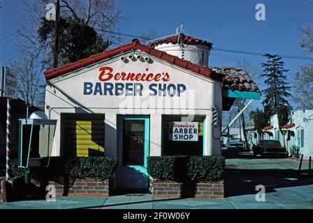 1970's United States -  Ber Neice's Barber Shop San Bernardino California ca. 1977 Stock Photo