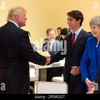 President Donald Trump Prime Minister Justin Trudeau Prime Minister Theresa May and Prime Minister Narendra Modi | July 7 2017 Stock Photo