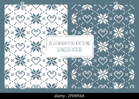 Scandinavian knitting seamless pattern design. Nordic star pattern in white and blue. Stock Vector