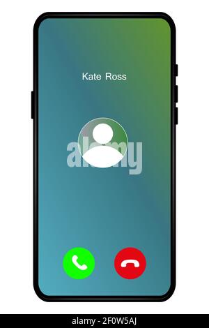 Mobile call screen template, incoming phone call interface on smartphone screen.Isolated on white background. Flat style. Vector illustration Stock Vector