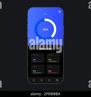 Analytics App. Radial Graph UI Screen Concept. Circular Statistical Analysis. Vector illustration Stock Vector