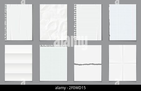 Realistic empty paper notes template with shadows isolated Stock Vector